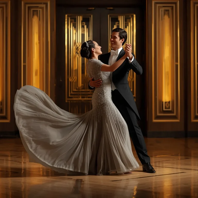 Art Deco Ballroom Dance Couple Romantic Pose | Elegant Romantic Couple