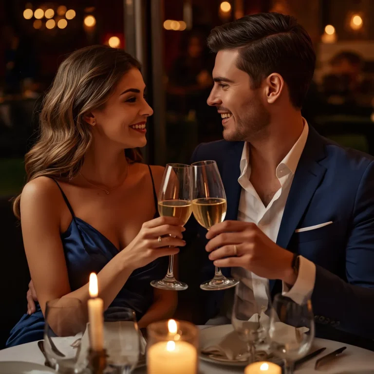 Candlelit Dinner Couple Wearing Matching Deep Navy | Romantic Couple Captured