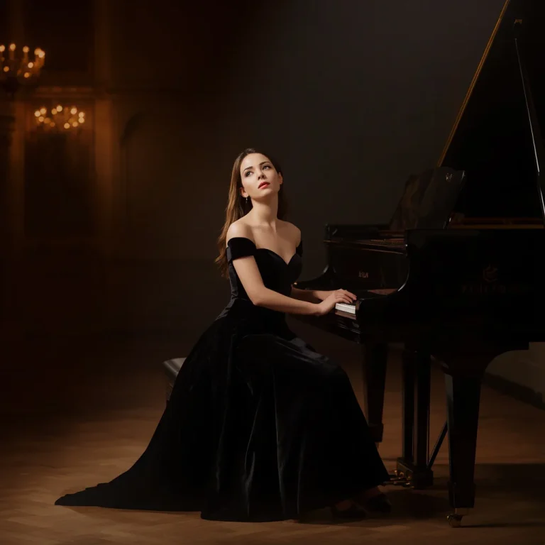 Classic Black Velvet Evening Gown Ballroom Shoot | Elegant Portrait Girl