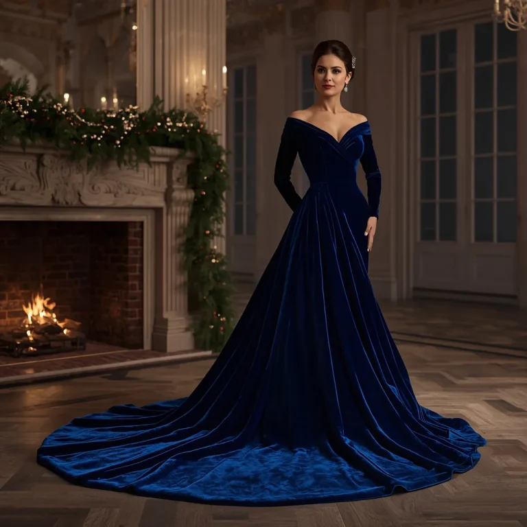 Elegant Velvet Gown with Train for a Winter Ball | beautiful woman ai prompt