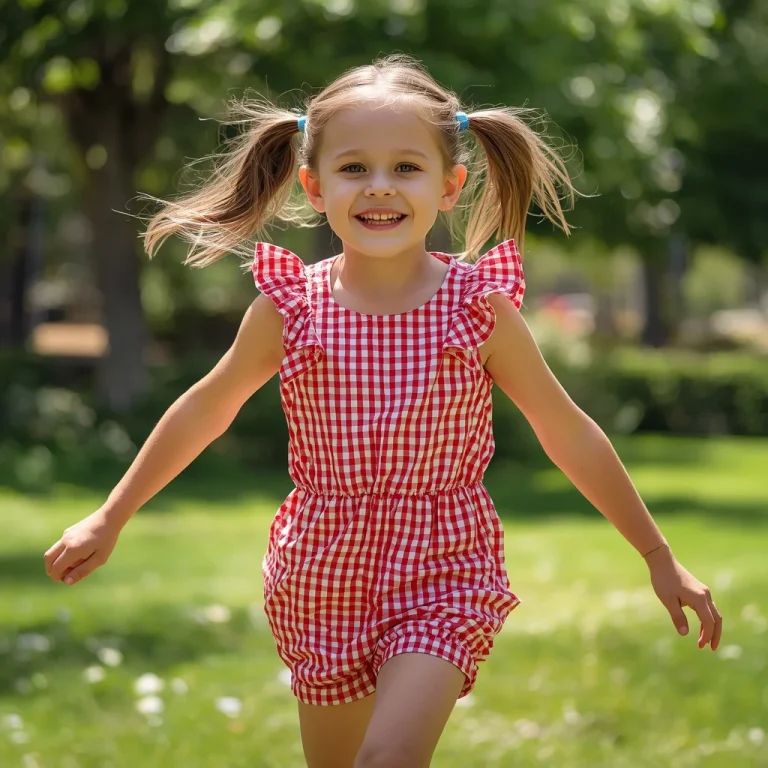 Girls’ Outdoor Fun: Gingham Romper with Ruffle Details | Stylish Girls Prompt