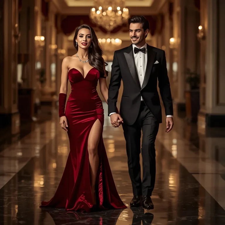 Hollywood Glamour Couple In Grand Palace Foyer Celebration | Couple Photo Prompt