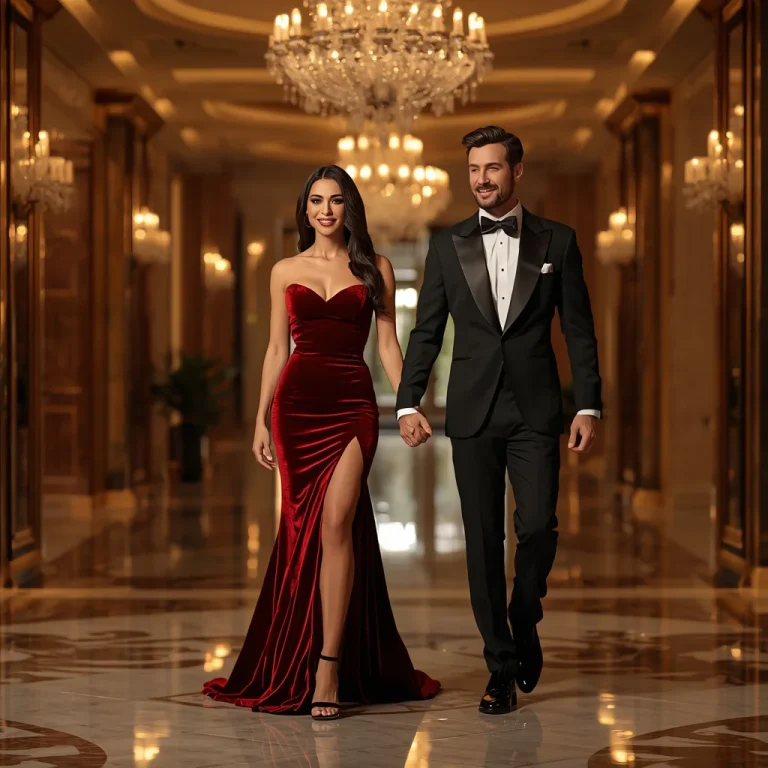 Hollywood Glamour Couple In Luxury Grand Palace Lobby | Romantic Couple Prompts