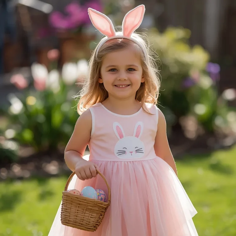 Little Girl’s Adorable Bunny Dress for an Easter Celebration | prompt for gemini girl instagram in english
