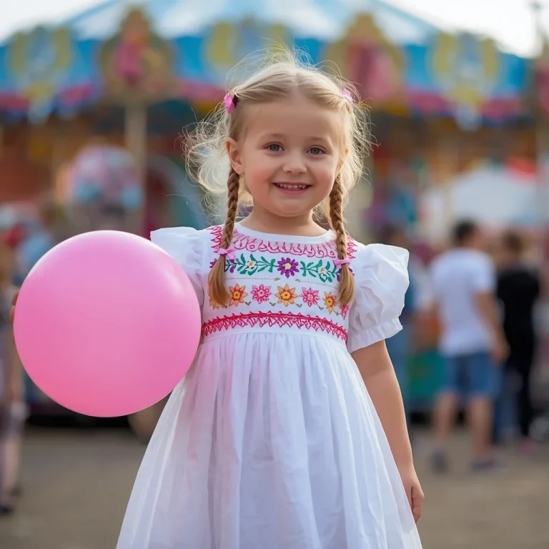 Little Girl’s Charming Embroidered Dress for a Spring Fair | traditional prompt pdf