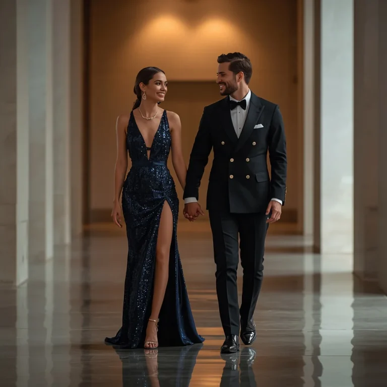 Romantic Couple In Elegant Modern Museum Gala | Wedding Couple Prompt