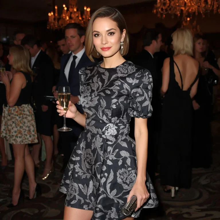 Sophisticated Black and Silver Brocade Mini Dress | Prompt for gemini ai girl model instagram